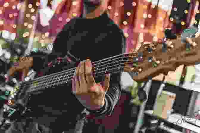 A Bassist Performing Live With Intense Focus, Fingers Dancing Across The Bass Guitar's Fretboard. The Real Volume II: Bass Clef Edition