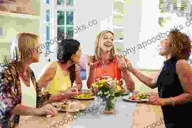 A Group Of Women Sitting Around A Table, Sewing And Chatting Embroidery Cottage (Quilting Bee Tea Shop 3)