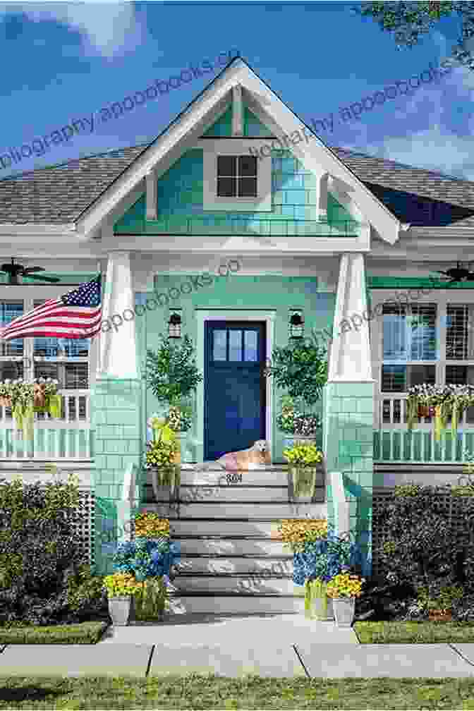 A Row Of Charming Seaside Cottages, Painted In Pastel Colors And Adorned With Flowers, Offering A Tranquil Escape By The Shore. The Bookshop By The Seaside (Cottages Cakes Crafts 5)