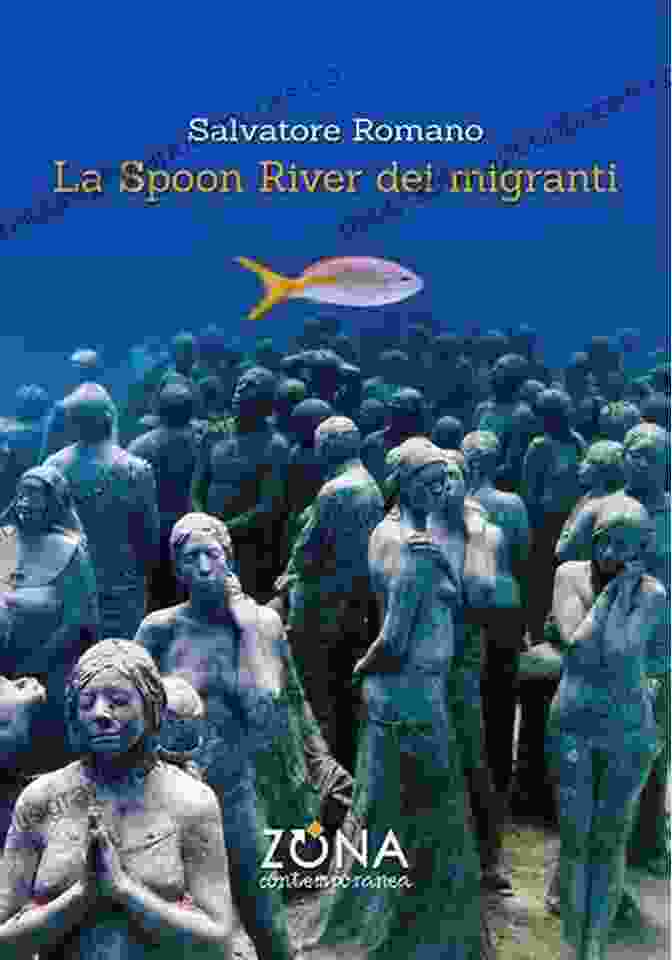 Cover Of The Book 'La Spoon River Dei Migranti' With Migrant Silhouettes On A Blue Background La Spoon River Dei Migranti